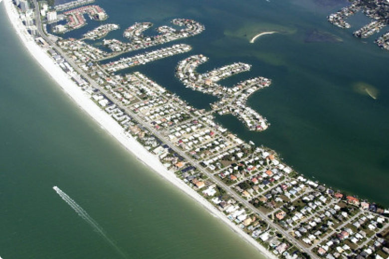 Aerial shot of Clearwater Beach, FL
