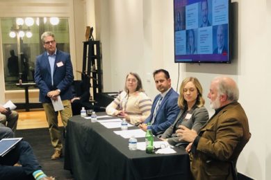 Kyle Parks moderates an AIA panel in early 2020