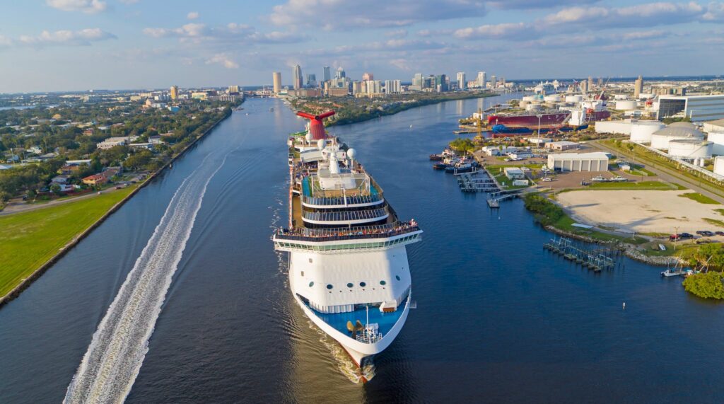 Carnival Cruise Lines ship leaving Port Tampa Bay